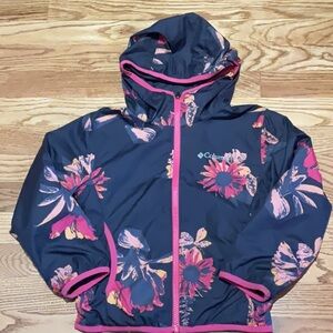 Columbia Reversible Navy Jacket with Pink Floral Accents